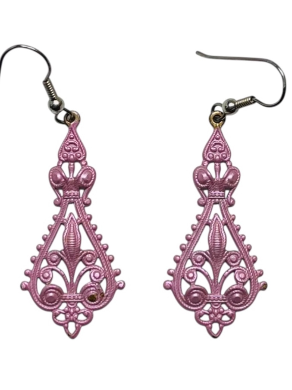 Vintage Pink Filigree Chandelier Earrings Teardrop Dangle Fairycore Cottagecore